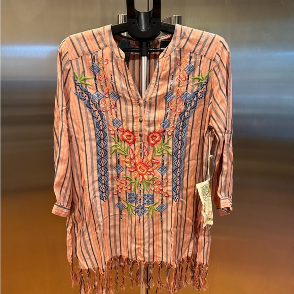 Aratta Tops - Aratta Pink and Blue Embroidered Blouse